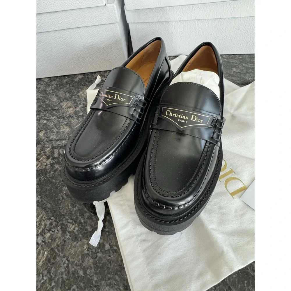 Dior Boy Platform Loafer $1150 Black Leather Dress Lug Shoes. NWB Sz 35.5 US 5.5 - Picture 3 of 16